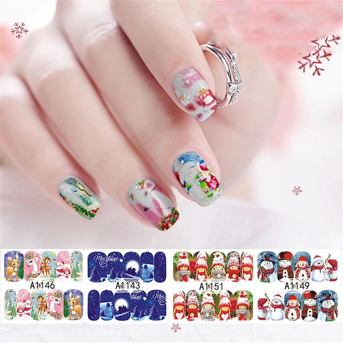 12 листов рождественские наклейки для ногтей 3D тату сделай сам праздничный