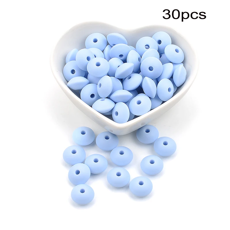 Pastel blue LOFCA 30 шт 12 мм силиконовый чечевица бисер ребенок Прорезывание Зубов Бисер BPA-Free пищевого качества делая ребенка уход за полостью рта соска цепь аксессуары - Цвет: Pastel blue