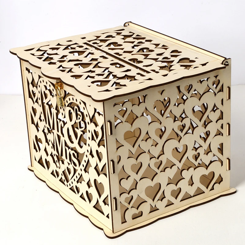 Новинка DIY коробка для свадебных карт деревянная денег с замком Свадебная
