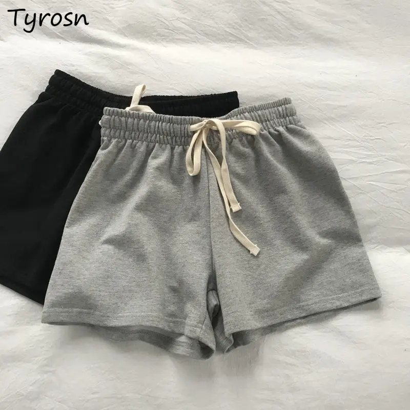 

Running Shorts Women Simple All-match Solid Black Loose Ulzzang Casual Short High Waist Stylish Drawstring Jogger Trousers Teens