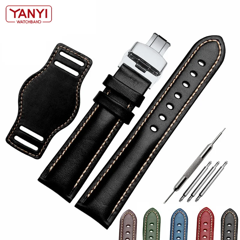 The first layer cowhide Genuine leather bracelet 18mm 20mm 21mm 22mm watch strap matte watchband With mat Wine wristwatches band