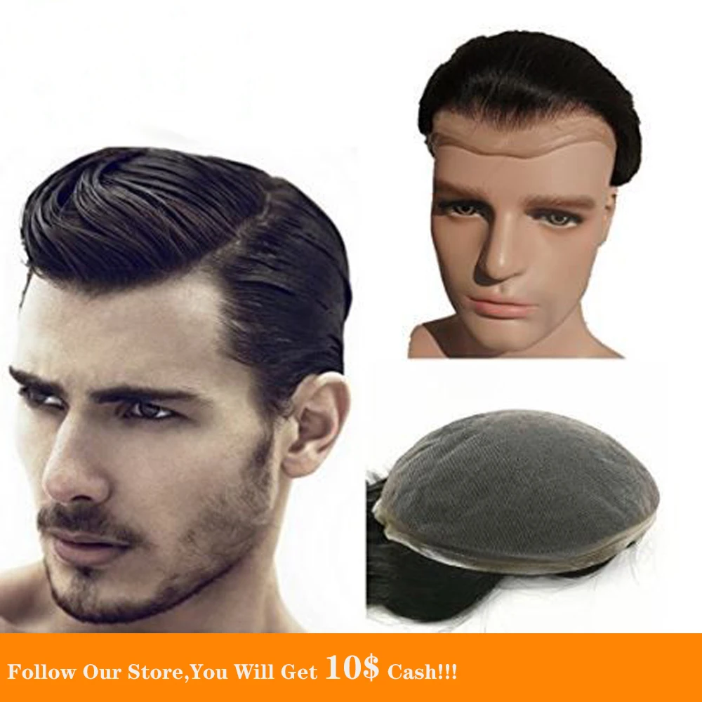 BYMC Full Lace Toupee Natural Hairline Black And dark brown European Homme Hair System Super Thin Skin Toupee Replacement System