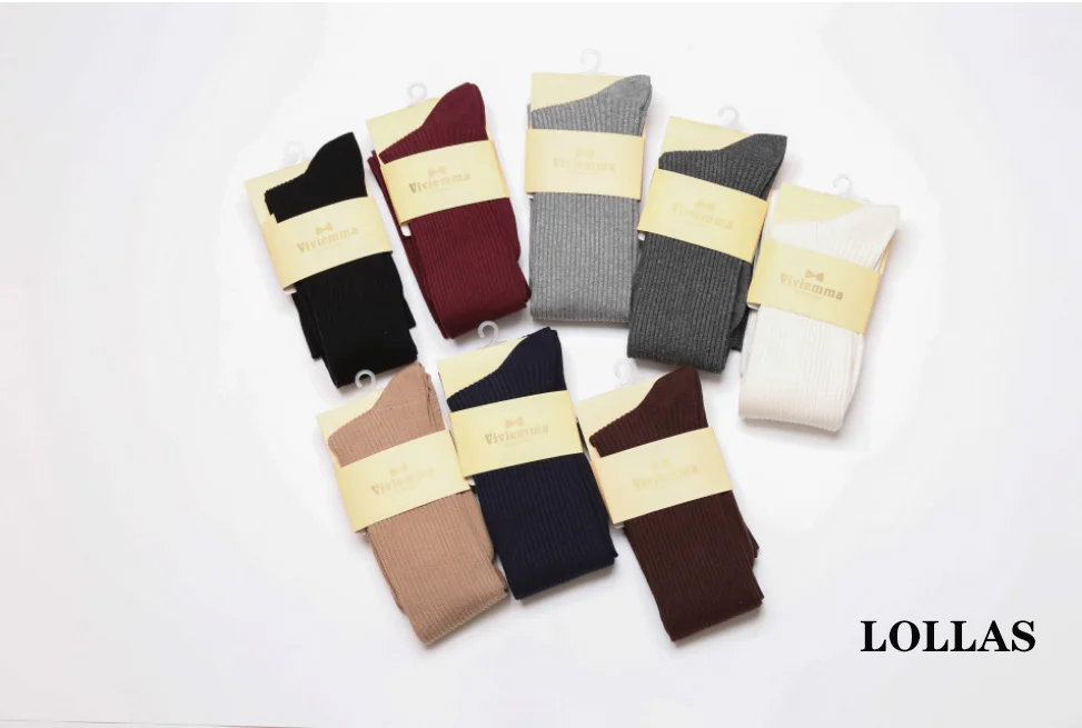 

lollasThin vertical strip knee socks autumn and winter Japanese style draw thin micro compression stockings cotton women's socks