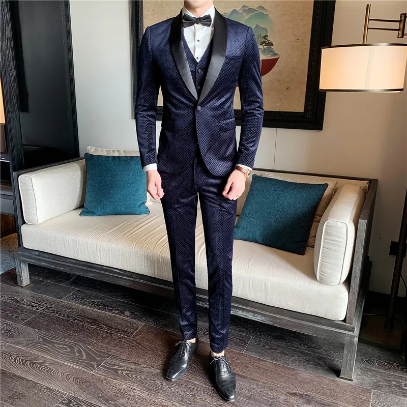 Блейзер жилет брюки Комплект из 3 х предметов роскошное праздничное тиснением