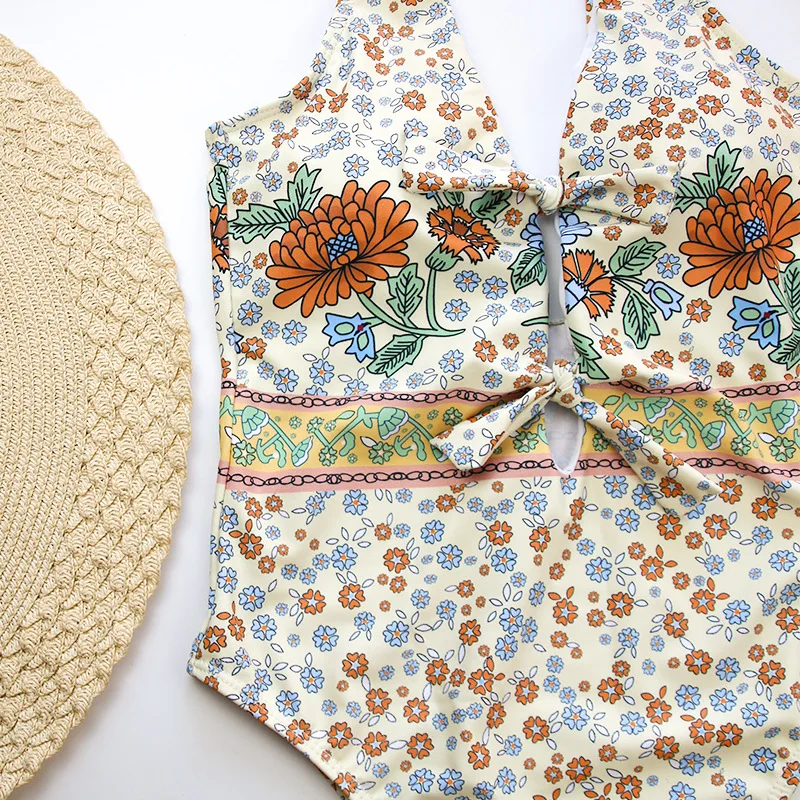 

Cute Bandage Flower One Piece Swimsuit 2020 New Women Swimwear Push Up Padded Bathing Suit Beachwear Sexy Backless Swimming Suit