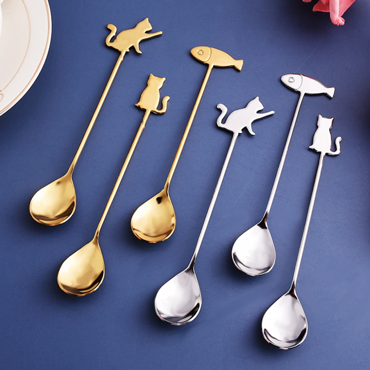 1 шт. Кофе ложка с рисунком кота и рыбки помешивая ложкой милые десерт