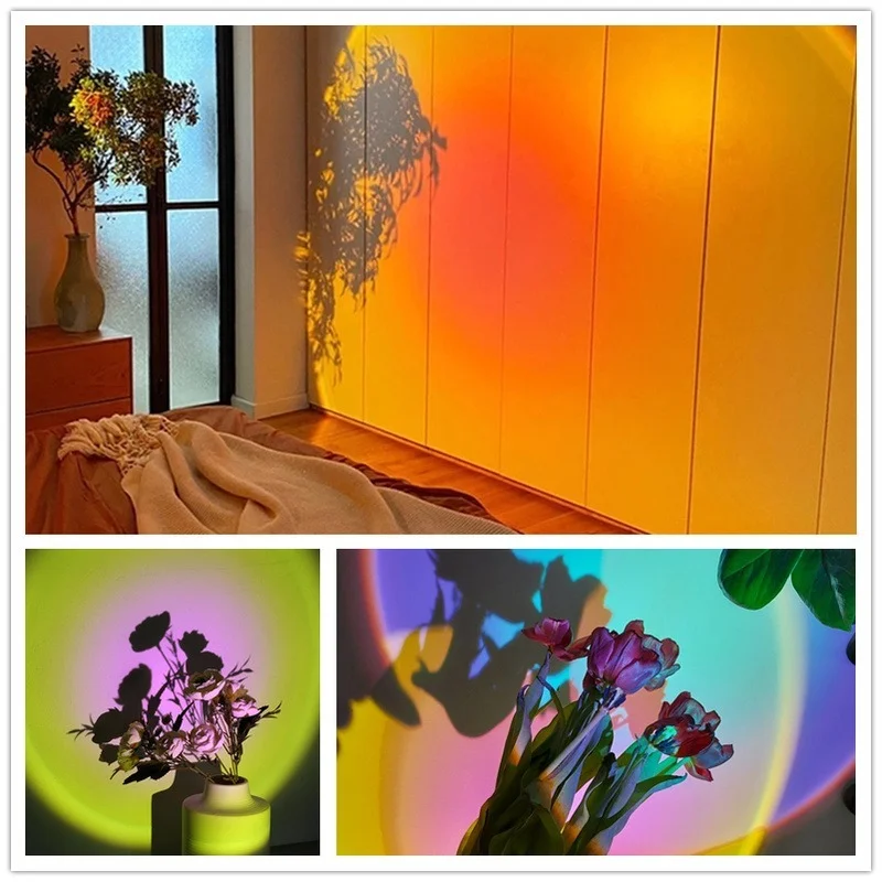 

Rainbow Sunset Projector Atmosphere Night Light Home Coffee Shop Background Wall Decoration Colorful Halo Light