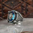 Купольные 925 пробы серебро Для мужчин кольцо с Аквамарин Камень ручной Для мужчин s кольцо, кольцо в винтажном стиле, ювелирное изделие в подарок для Него