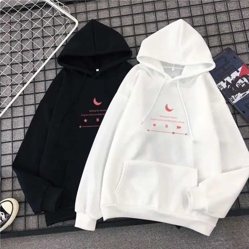 

Женские толстовки с капюшоном, простые повседневные Бархатные толстовки с принтом и передним карманом, универсальные свитшоты в стиле хип-...