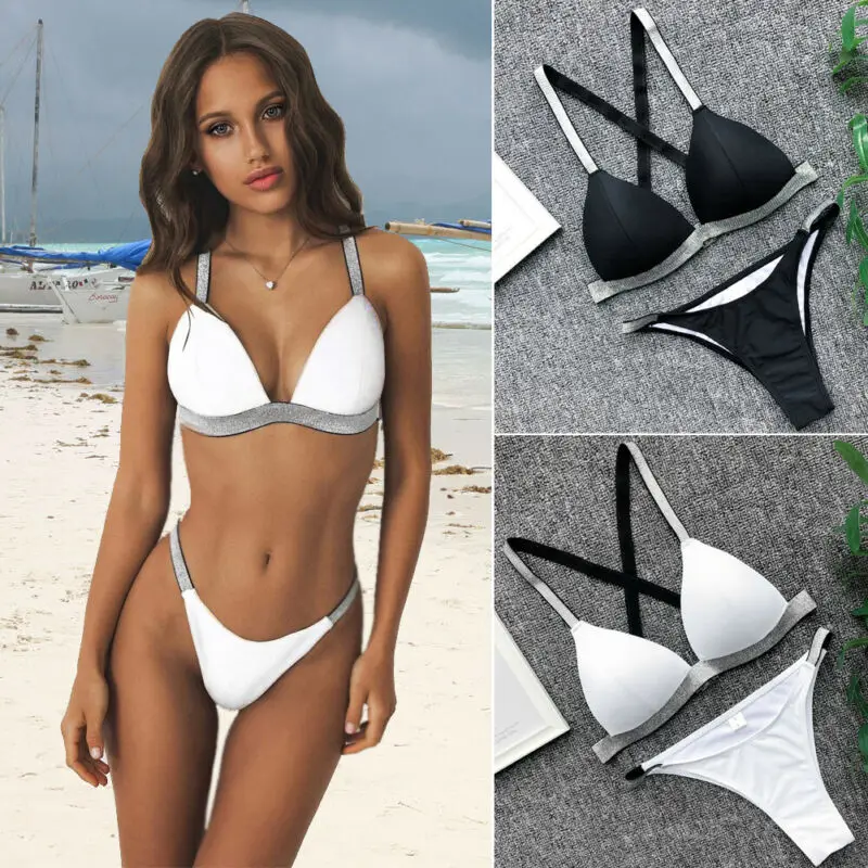 2019 сексуальное бикини в форме треугольника для женщин Блестящий пуш-ап мягкий