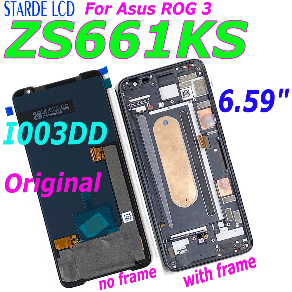 6 59 original amoled for asus rog3 zs661ks lcd display touch screen digitizer for asus zs661ks rog phone 3 strix i003dd lcd free global shipping