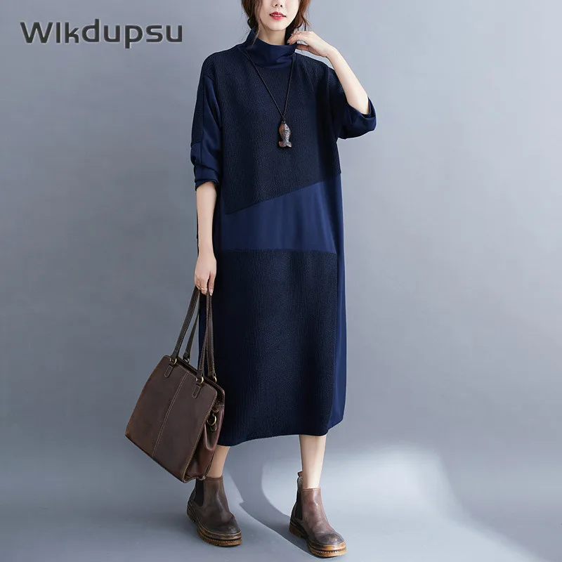 Винтажное вязаное платье с длинным рукавом Осень-зима повседневное винтажное