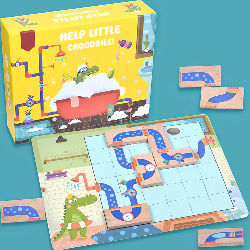 

Wood Montessori Maze Game Board Thinking Training Challenge Toy Early Educational Help Little Crocodile Bathing Maze Game Puzzle
