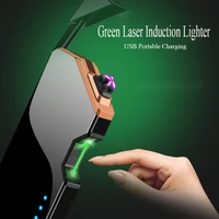 usb laser induction lighter with led power display creative windproof dual arc electric lighter metal plasma rechargeable