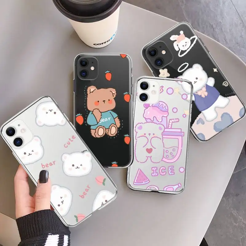 

Bear cute cartoon lucky Phone Case Transparent for iPhone 7 8 11 12 13 mini pro X XS XR MAX Plus