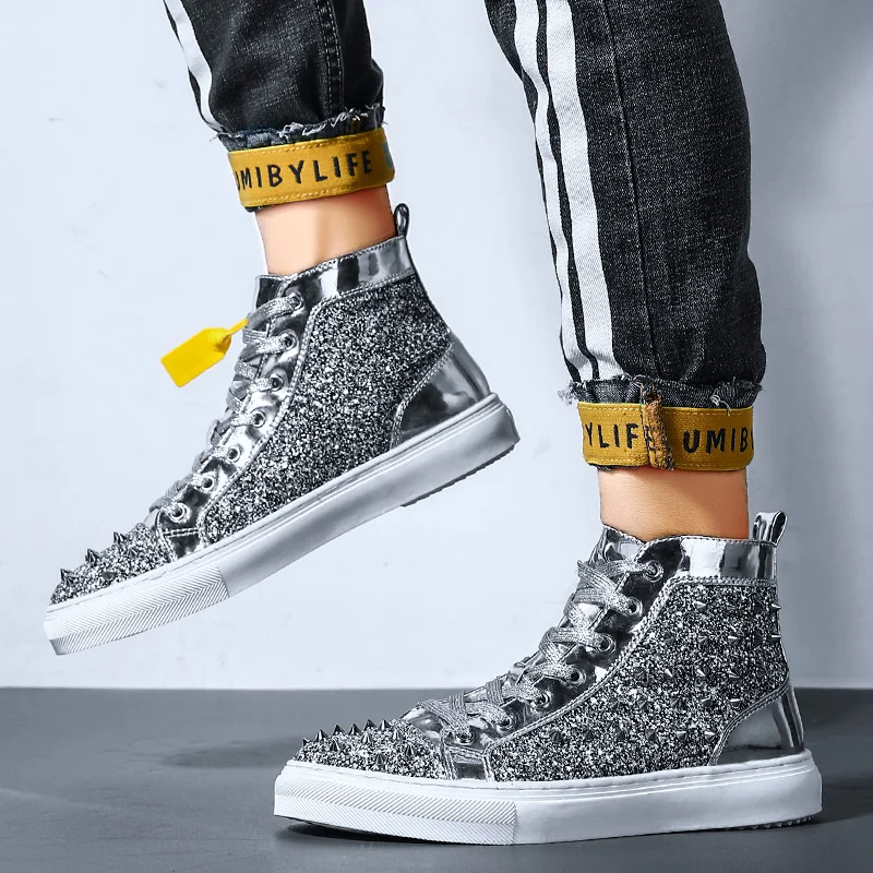 

Business Luxury High Top Shoes Men Rivet PU Leather Shoes Rubber Formal Dress Shoes Male Office Party Wedding Shoe Mocassins VII