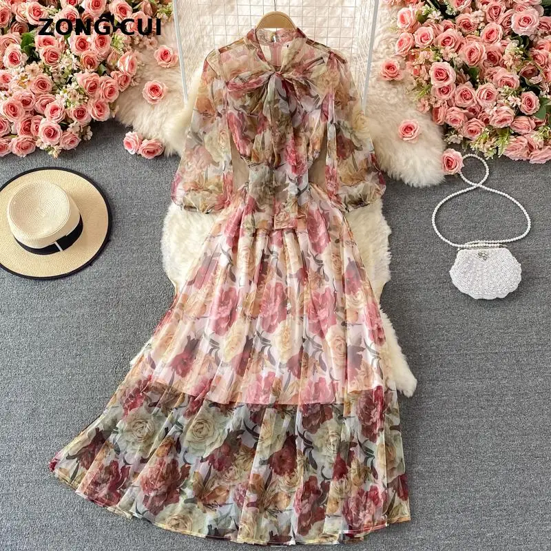 

Элегантное роскошное платье, женское облегающее платье до щиколотки с бантом на воротнике и рукавом до локтя, высококачественное вечернее ...