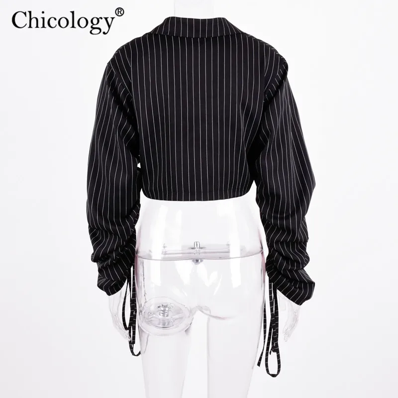 Chicology полосатый Блейзер на пуговицах со шнуровкой элегантная офисная куртка осень зима женский длинный рукав обрезанный женский топ короткая одежда