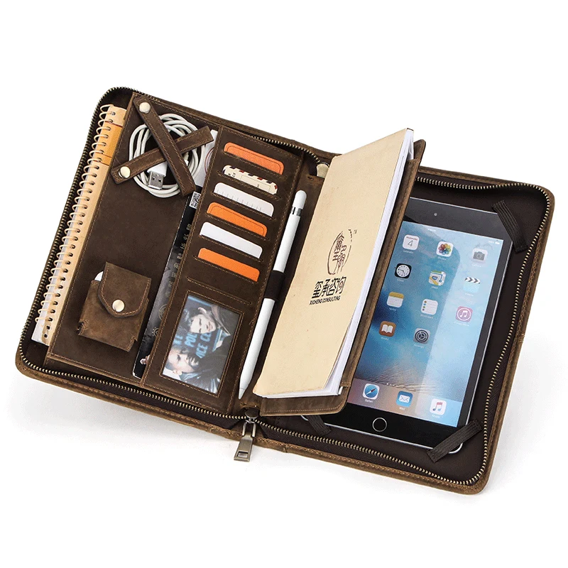 Папка органайзер из натуральной кожи сумка для планшета на молнии деловой