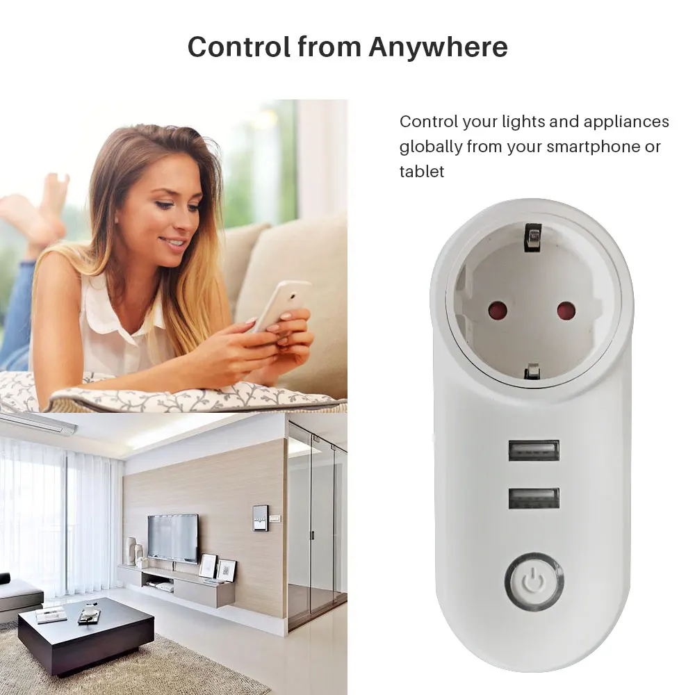 Умная розетка с Wi Fi двойным USB разъемом интеллектуальная таймером дистанционное