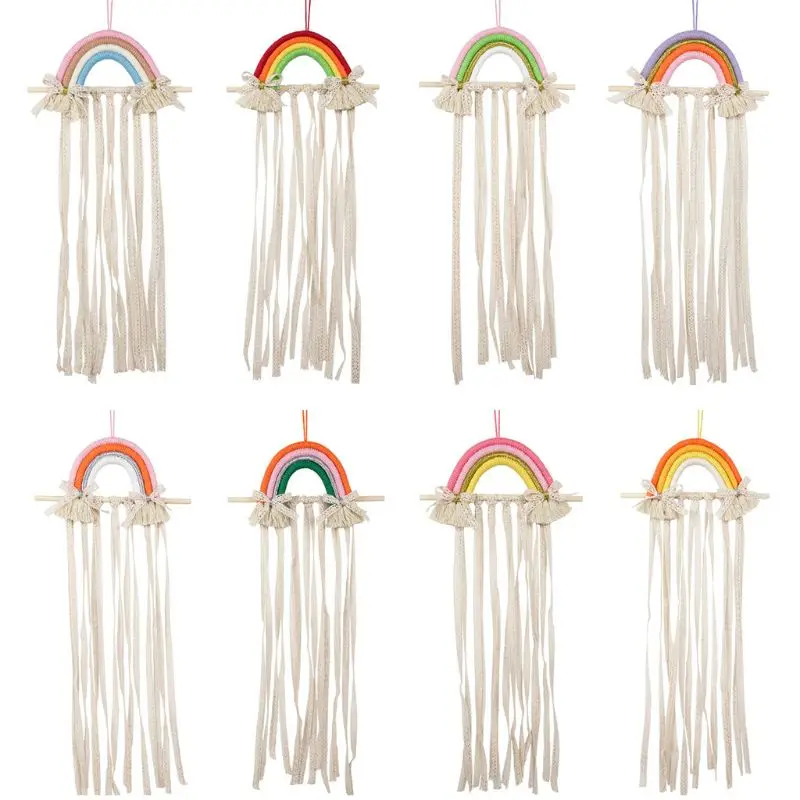 

Nordic Woven Rainbow Children Hair Clips Storage Holder Headwear Organizing Strip Wall Hanging Headdress Finishing Rack