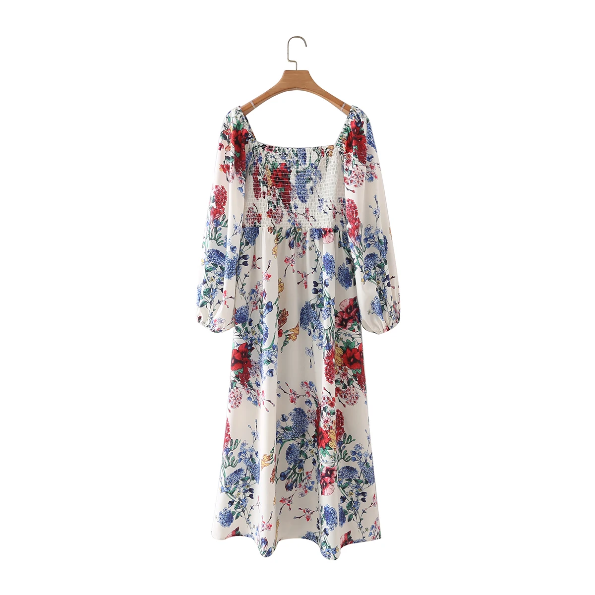 

JC·KILIG 2021 Vintage Square Neck Long Sleeve High Waist Slim Print Dress AZ5111