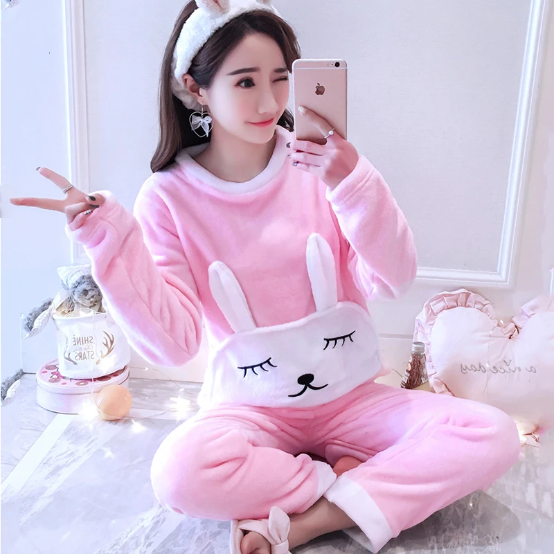 pajamas Зимние теплые пижамы для женщин с длинным рукавом, толстые коралловые бархатные пижамные комплекты, цветочные фланелевые бархатные пижамы Feminino Pijama Mujer - Цвет: pajamas