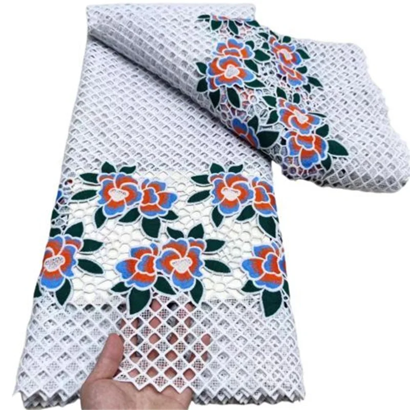 

White/Green Nigerian Water Soluble Lace Fabric 5 Yard African Guipure Cord Lace Fabric With Stones Orange Cord Laces For Party