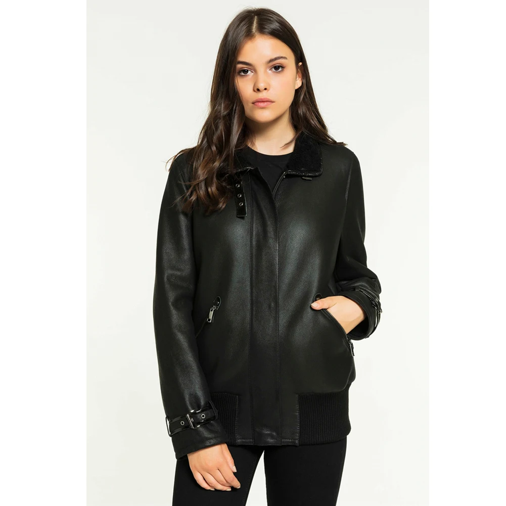 Womens Black Shearling Coat Turkey Sheepskin Coat College Outwear Short Fur Jacket Womens Winter Coats