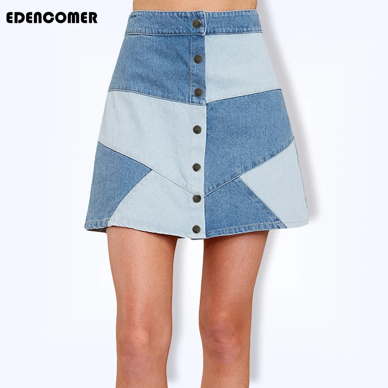 Европейская джинсовая юбка женская 2019 лето осень новая контрастная Высокая