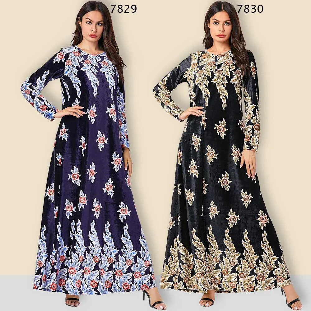 Элегантное вельветовое Макси-Платье с принтом Abaya этнический хиджаб