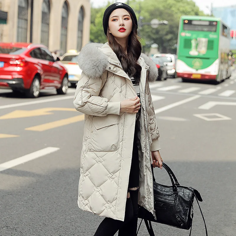 

Natural Fox Fur Collar Coat Female Winter 2021 Hooded White Duck Down Jacket Women Warm Thick Long Parkas Casaco Feminino Gxy167