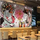 Обои с изображением японской кухни укийо-э, для суши, ресторанов, на черном фоне, 3D обои