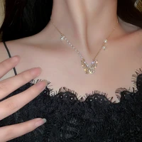 korean version of the new pearl bow knot zircon necklace female fashion net red exquisite clavicle chain
