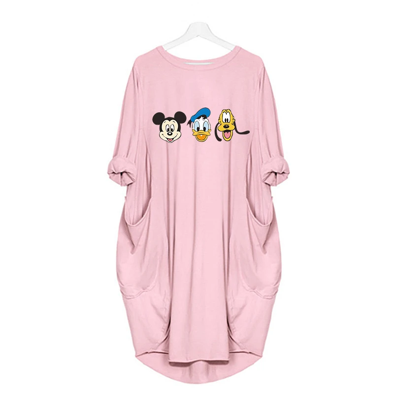 

Disney Oversize Dress Friends Party Loose Autumn Print Dresses Long Sleeve Vestidos Cartoon Vintage Casual Pockets Robes Femme