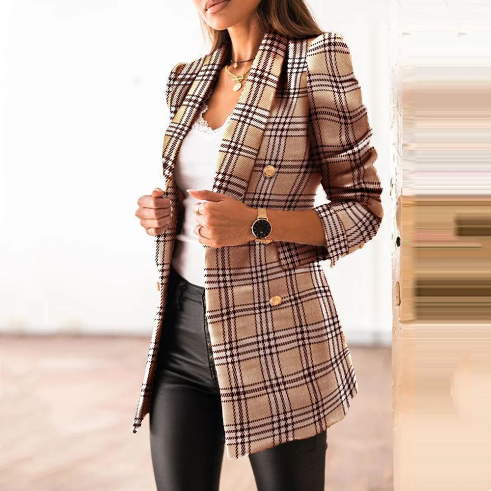

Fashion New Coat Slim Double-Breasted Small Blazer Women 2020 Autumn Winter Women's Long Sleeve Top Long Blazer Jackets Bodycon