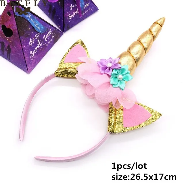 Unicorn hair band B Вечерние одноразовые украшения в виде единорога, набор столовых приборов, ободок для волос в виде русалки, обертка для торта, для детского дня рождения, свадьбы - Цвет: Unicorn hair band B