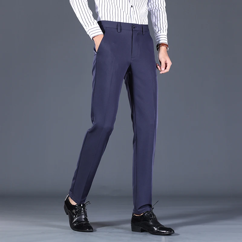 

NIGRITY 2020 New Spring Men's Fashion Business Casual long Pants male Elastic Straight formal Trousers plus big Size 28-Size 44