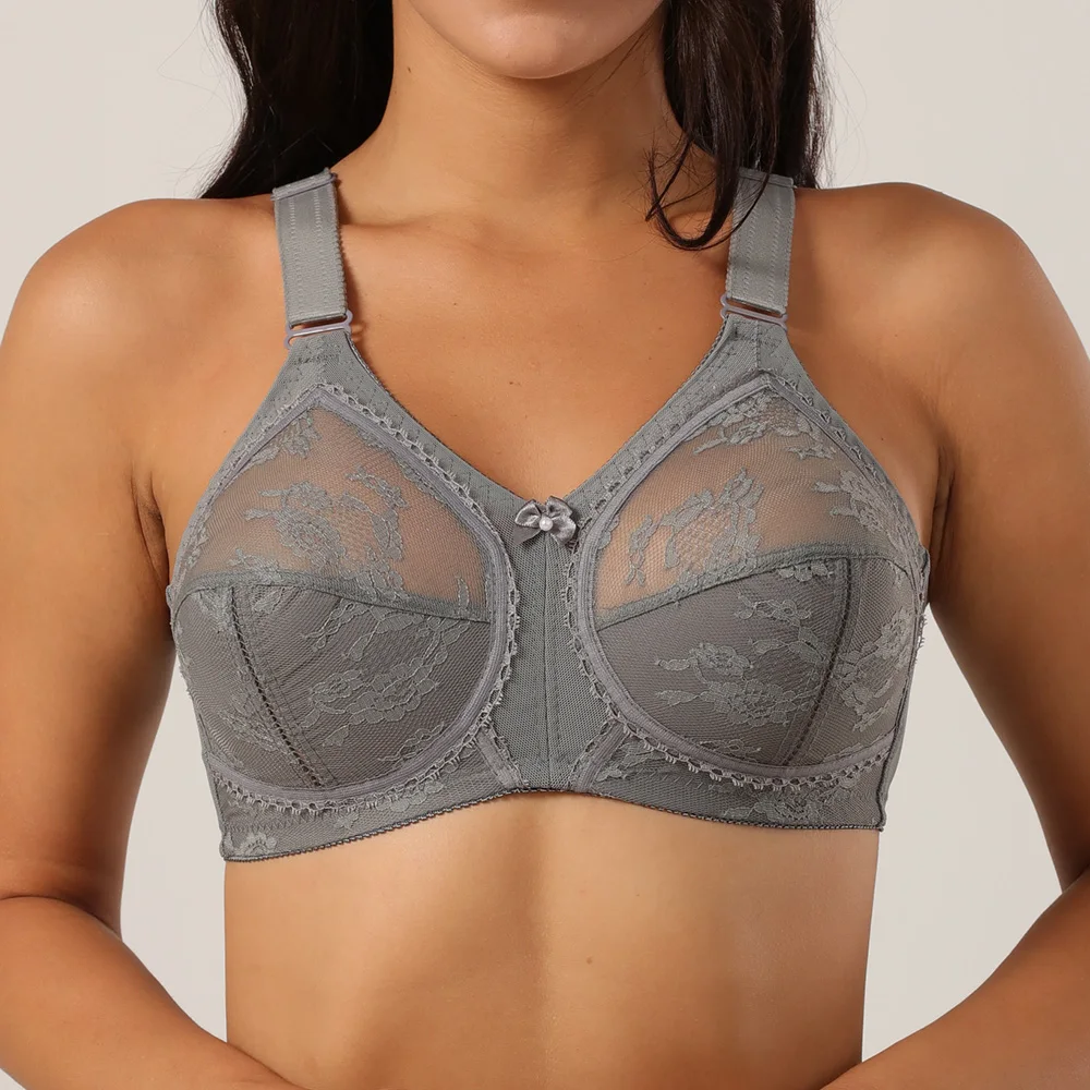 Unlined Women Bra Embroidered Bras Large Chest Lace Semi-Perspective Lingerie Brassiere UnderwearTops Plus Size 36-50 B C D DD E