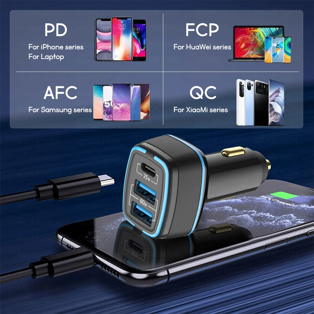 85W LED Car Charger USB Type C 3Port PPS SCP AFC PD QC3.0 Quick For Laptop Phone iPhone Huawei Samsung | Мобильные телефоны и