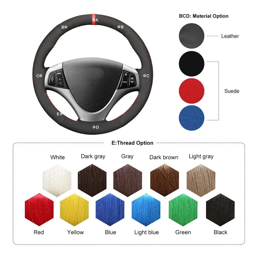 

MEWANT Black Suede Car Steering Wheel Cover for Hyundai i30 Elantra Touring 2007 2008 2009 2010 2011 2012