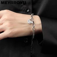 meyrroyu silver color 2021 love heart chain splicing bracelet fashion woman hand jewelry new simple gift adjustable party 2022