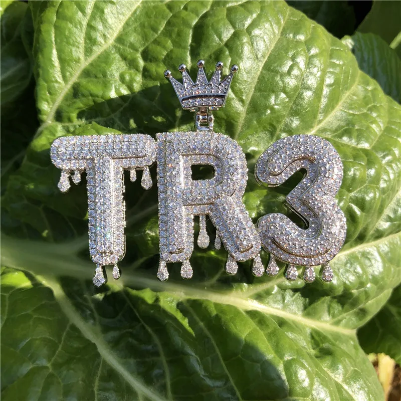 Пользовательское имя кубический циркон Корона Капельное льдом из пузыря цепочка