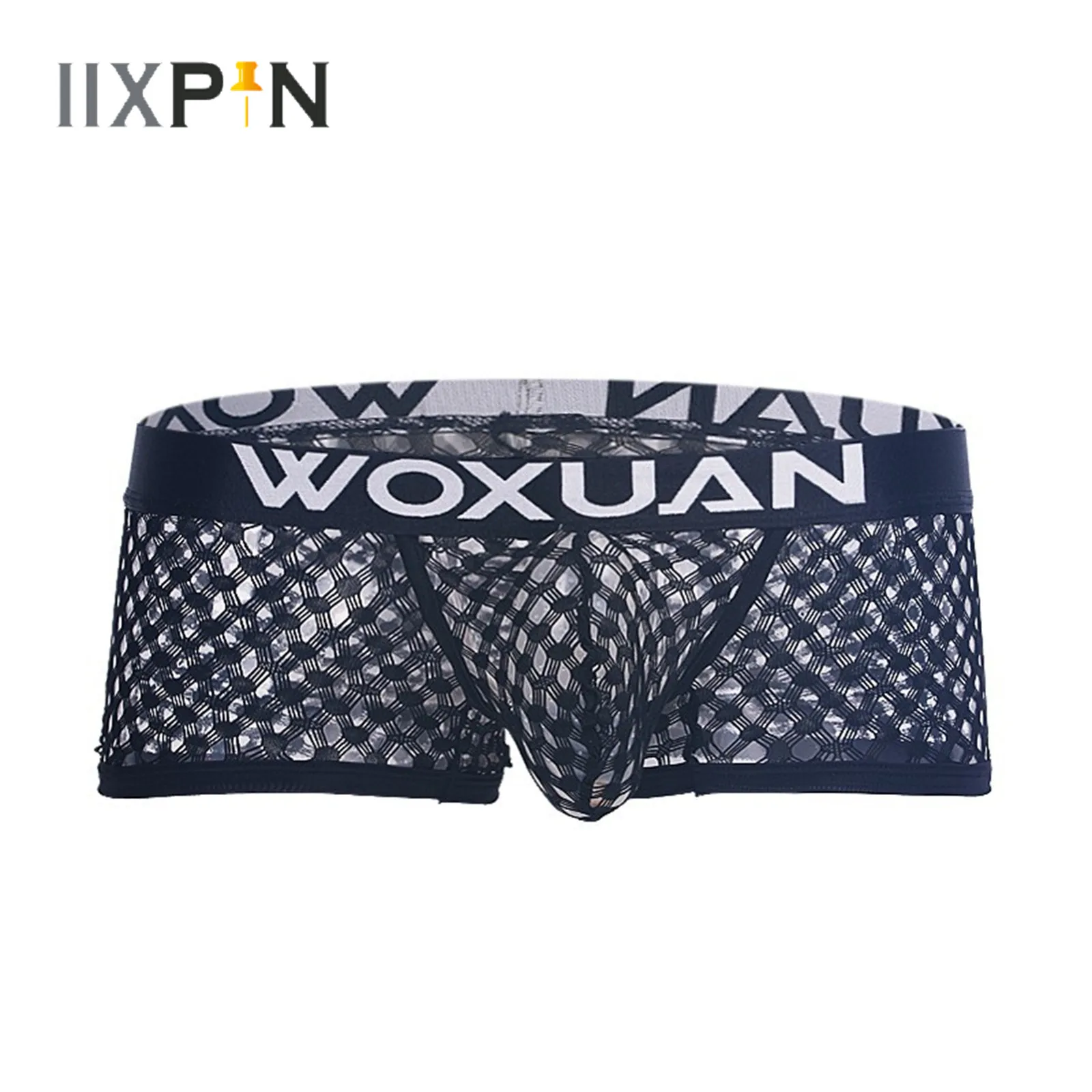 

Mens Erotic Lingerie Briefs See-through Solid Color Breathable Underpanties Elastic Waistband Letter Print Grid Boxer Panties