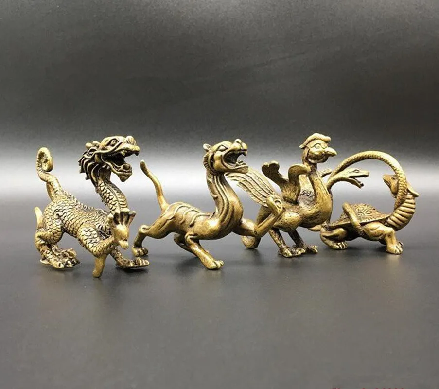 

Архаиз латунный четыре великих богов чудовище Tsing легкие Белый Тигр Розового цвета базальтский зверь маленькая статуя набор