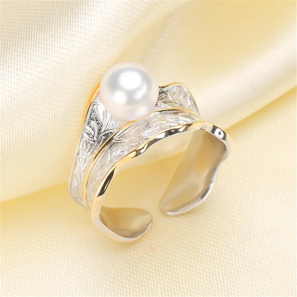 

925 Silver Ring Natural Freshwater Pearl Rings Without Pearl Adjustable Empty Accessories For Women Silver and Gold Color Custom