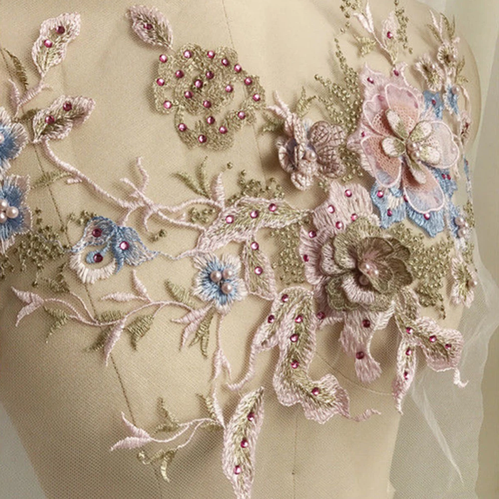 Кружевные вышитые нашивки стикер свадебная вышивка бисером цветы строчка