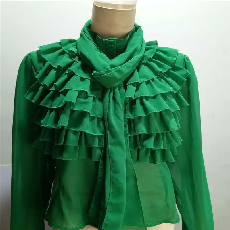 

Plus Size Summer Blouse Woman New Pleat Long Sleeve Stand Collar Chiffon Blouse Ladies Ruffles Shirts Blusas Mujer De Moda 2020