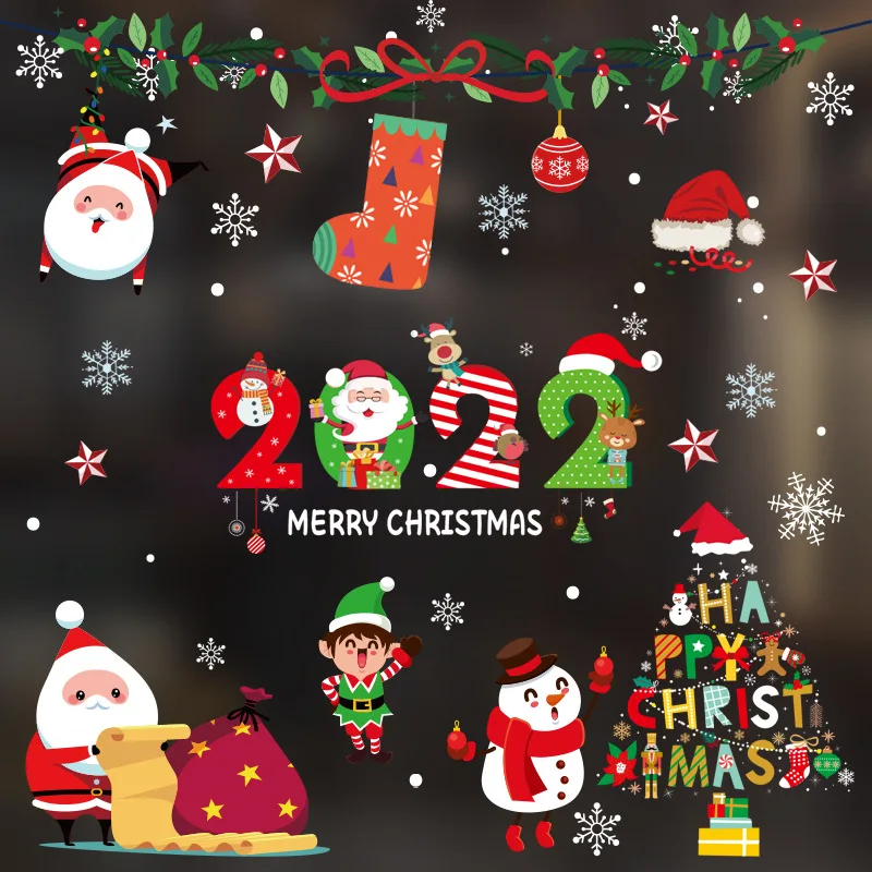 

Новогодние наклейки на окно Новое Рождественское украшение Санта-Клаус рождественские дверные наклейки новогодние статические наклейки с...