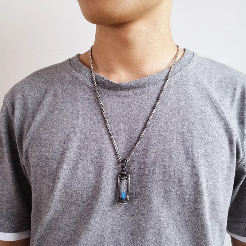 Мужской кулон Kemstone из нержавеющей стали в стиле ретро с синими песочными часами и